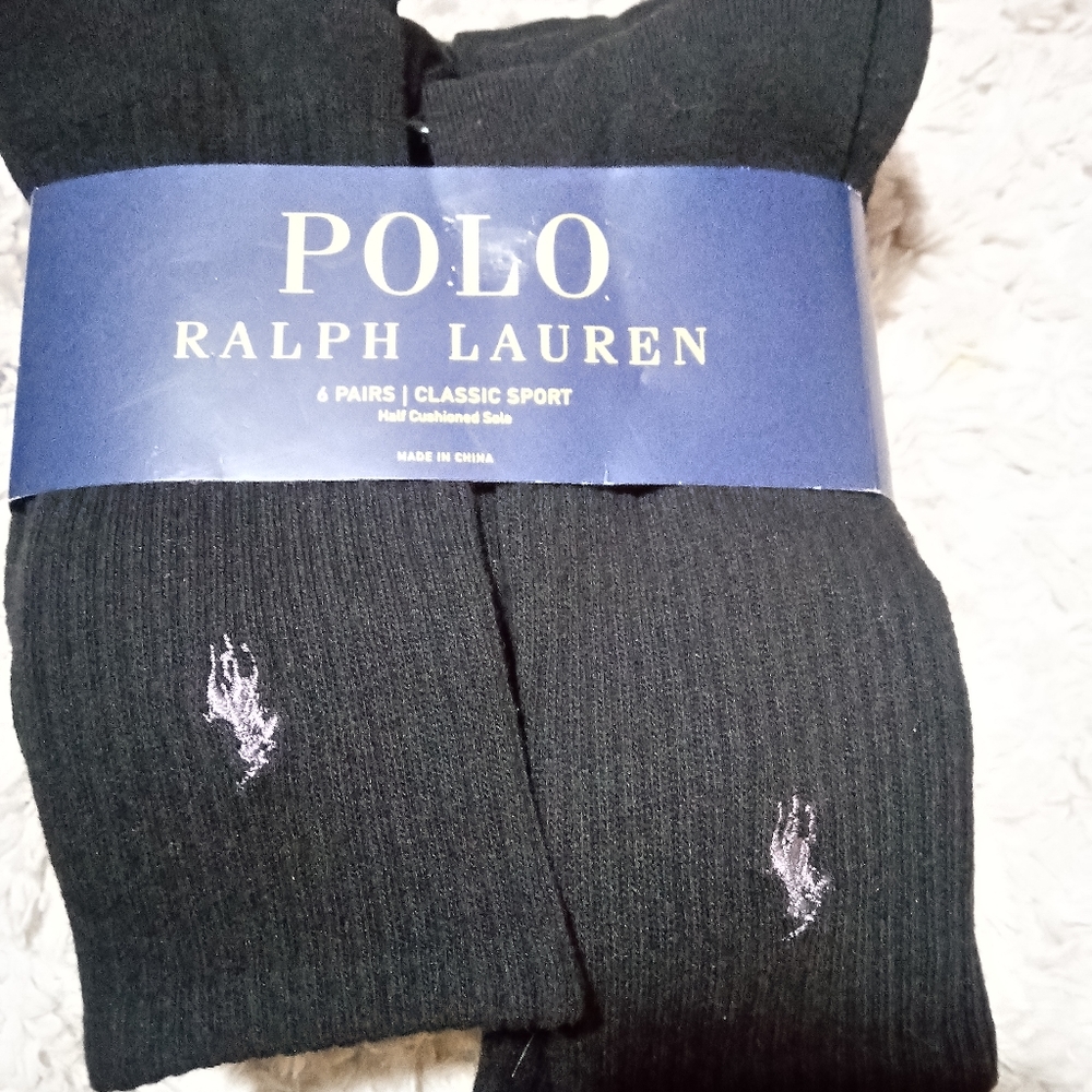 Polo Ralph Lauren Men's Black Classic Sport Crew Socks 6-Pack (10-13)